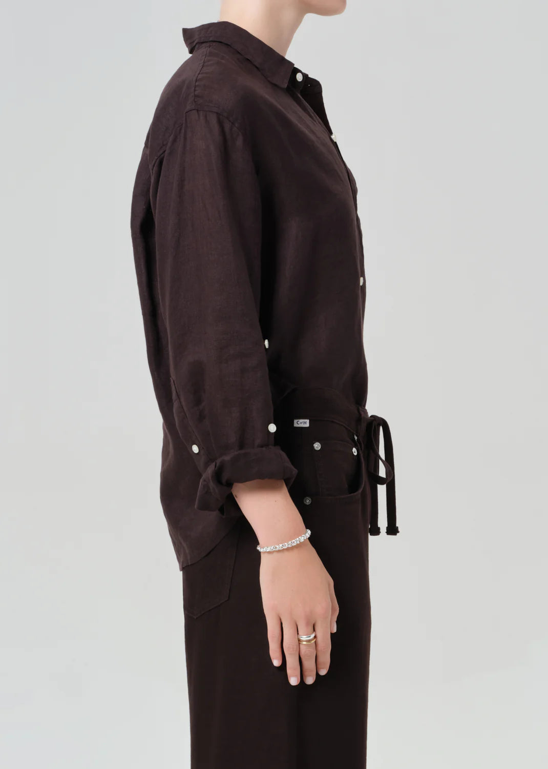 Kayla Shrunken Linen Shirt | Chocolate