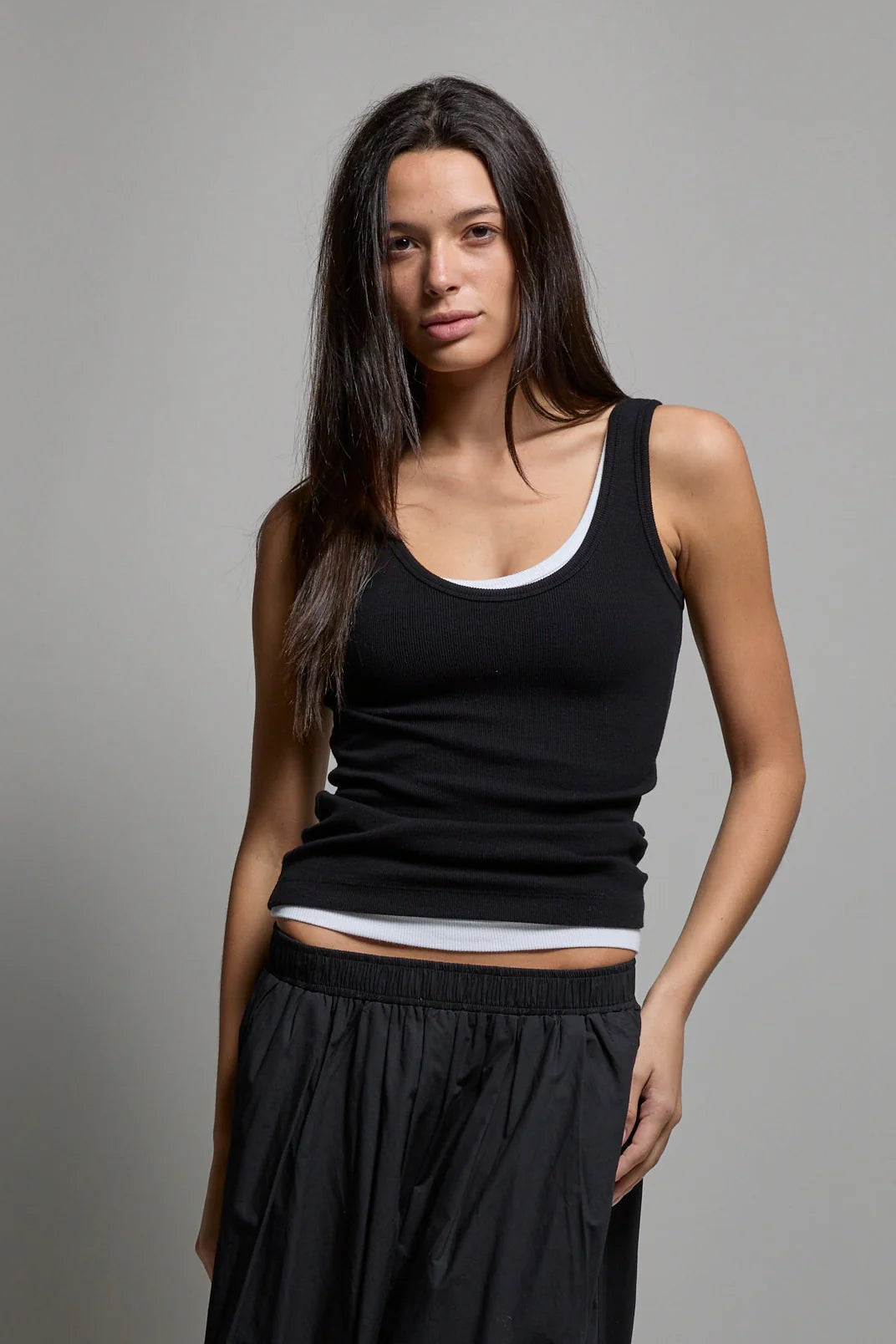 MILA RIB TANK | TRUE BLACK