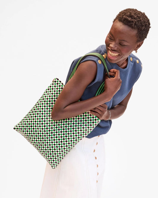 Carryall Tote Green Apple Multi Woven Checker