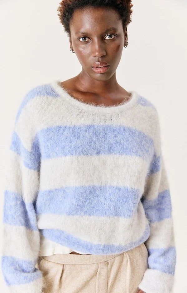 American Vintage NIBY SWEATER, FROST BLUE STRIPE