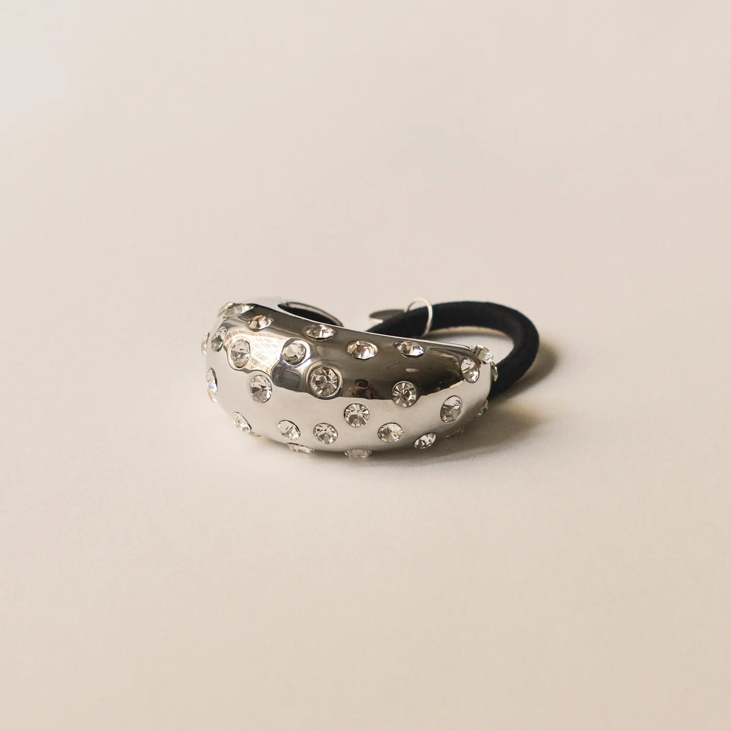 Crystal Crescent Metal Cuff Ponytail Hair Tie | Silver