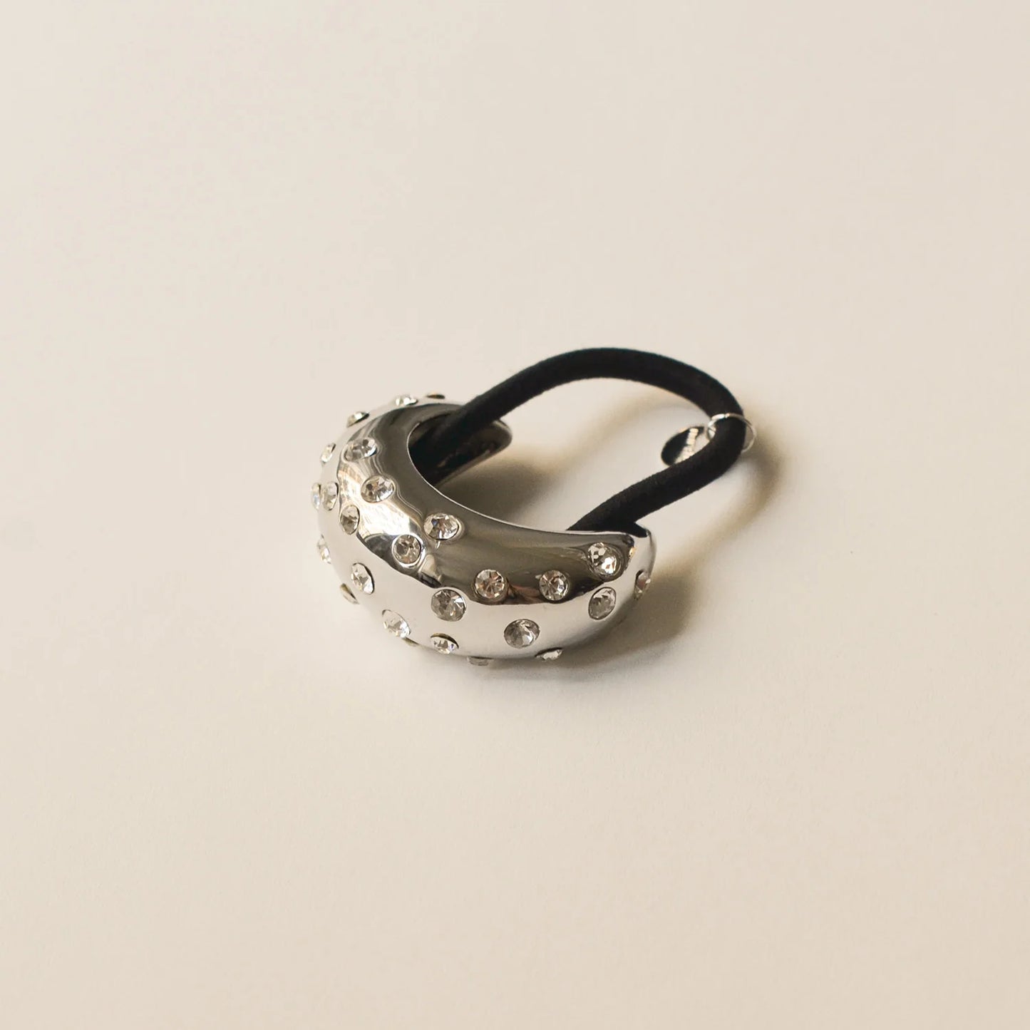 Crystal Crescent Metal Cuff Ponytail Hair Tie | Silver