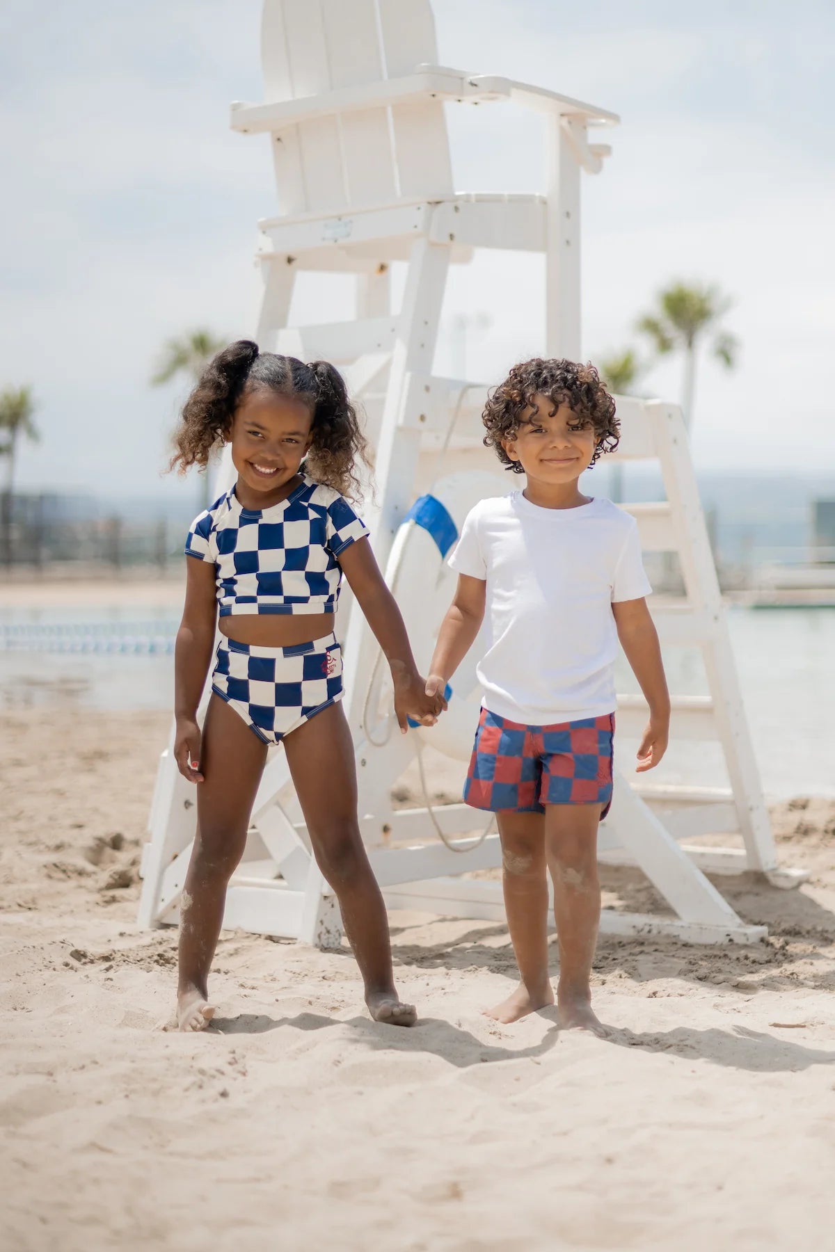 Nautical Checks Two Piece Rashguard Swimsuit | Navy