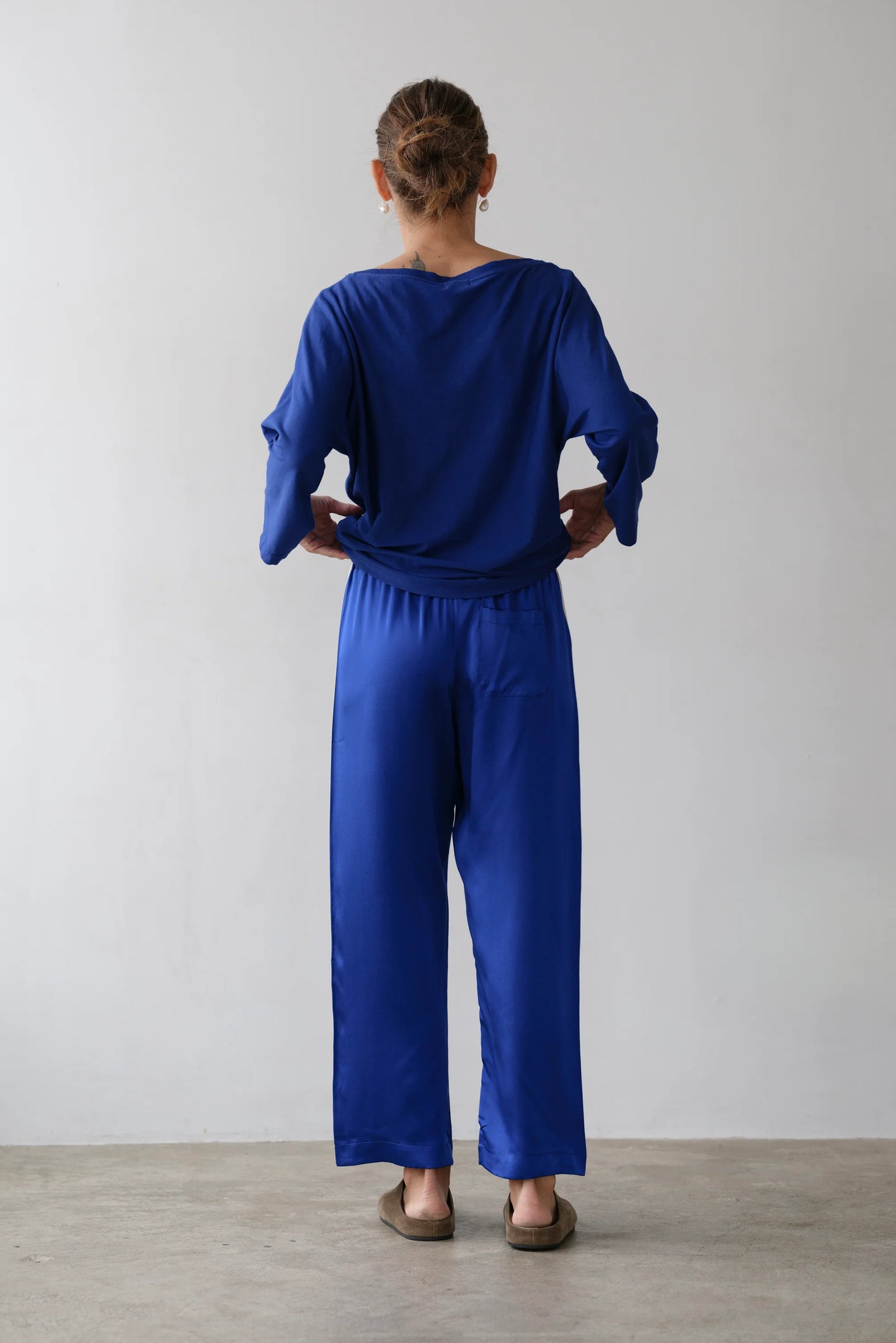 The Silk Stripe Crop Pant | Azure
