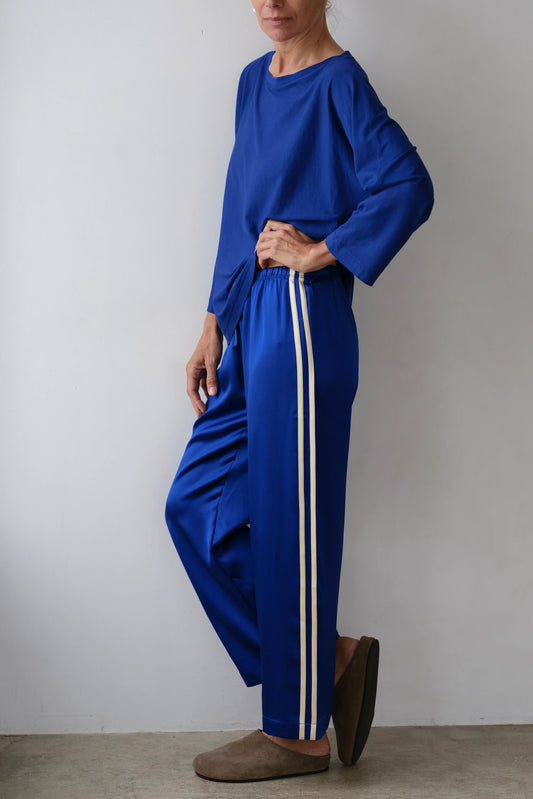 The Silk Stripe Crop Pant | Azure