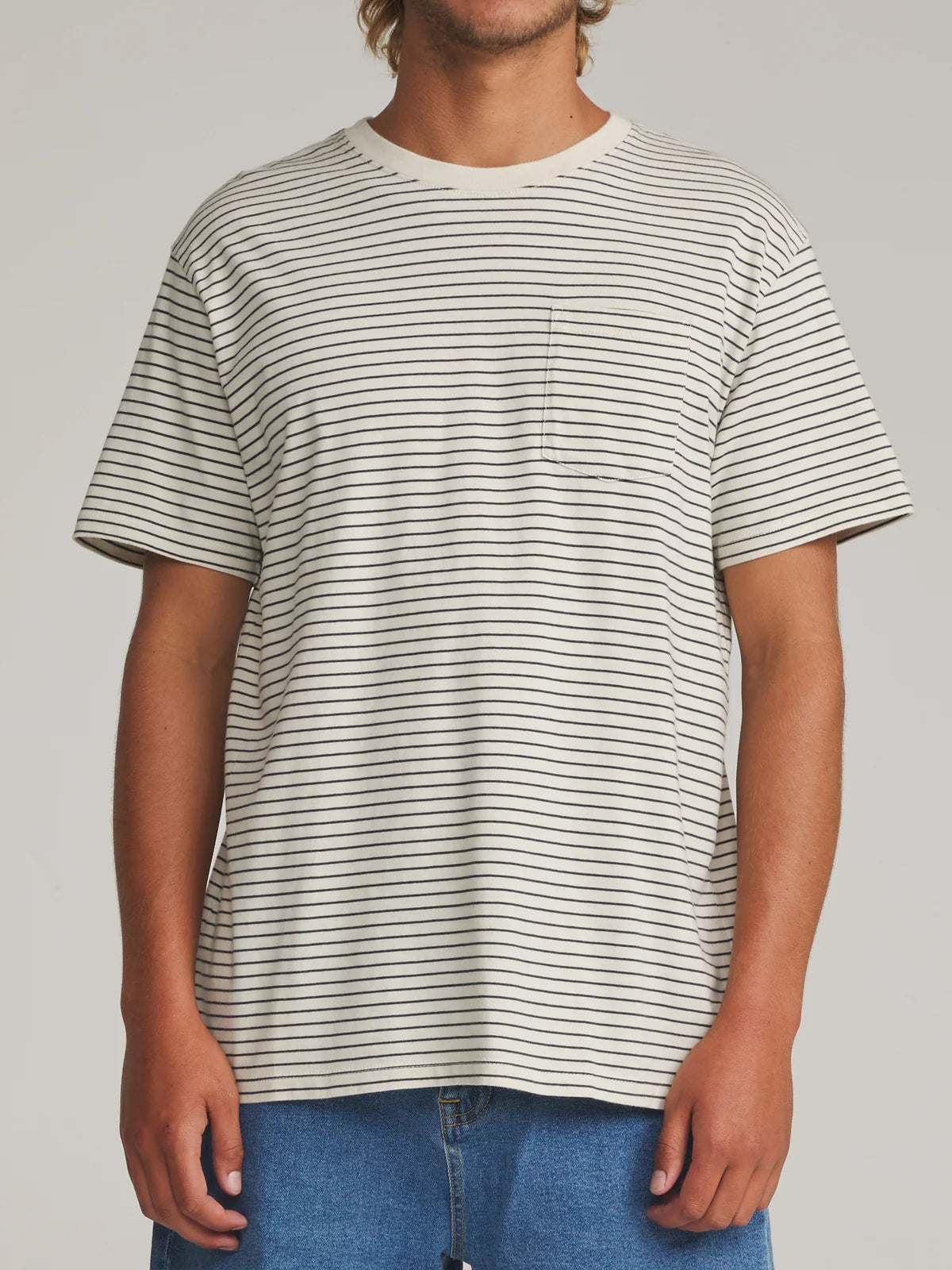 Finley Pocket Tee | Vapor & Black Wash Stripe