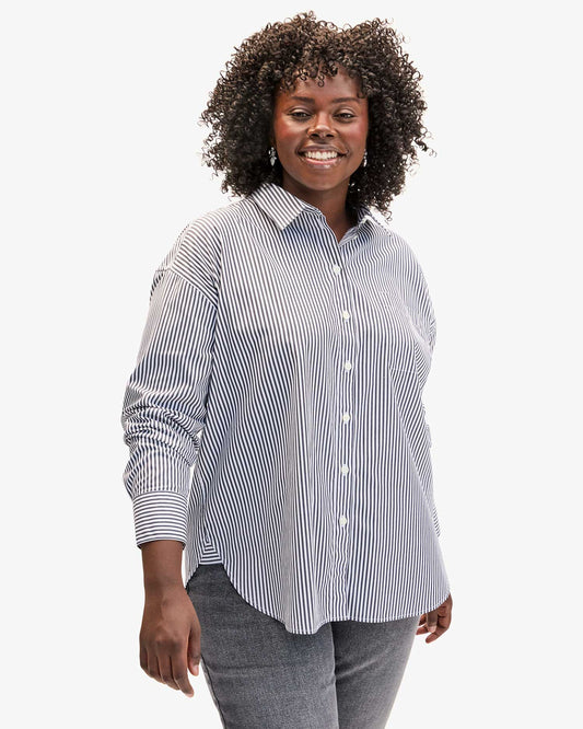Emilette Oversized Shirt Midnight & Cream Cotton Stripe