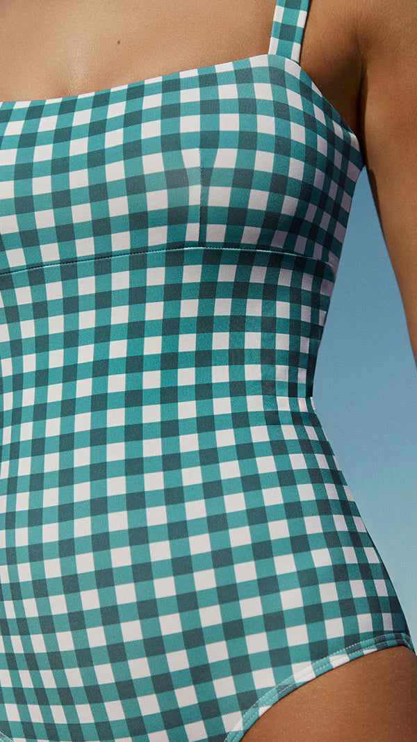 GINGHAM BANDEAU ONE PIECE Forest Green