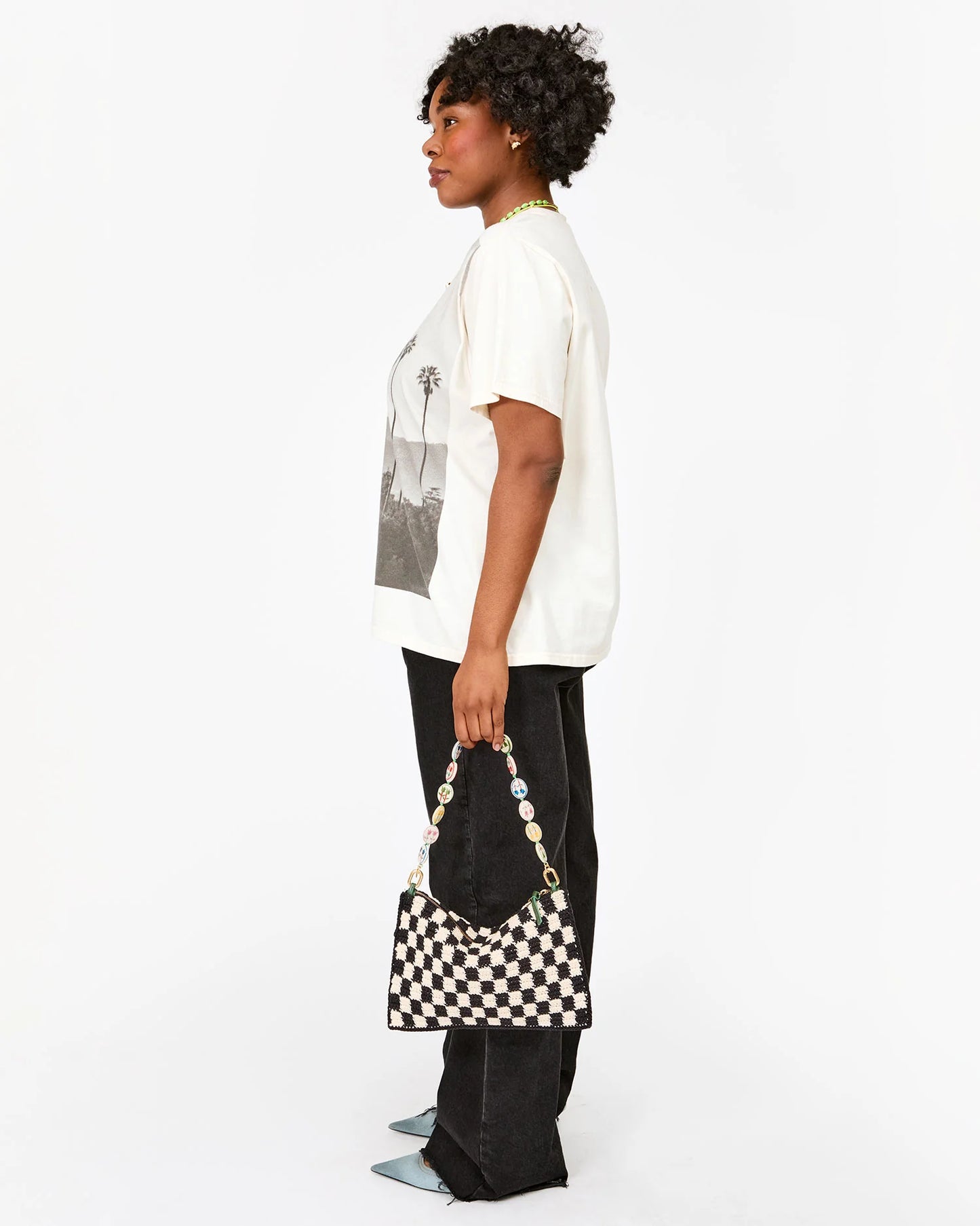 Flat Clutch w/ Tabs Black & Cream Crochet Mini Checker