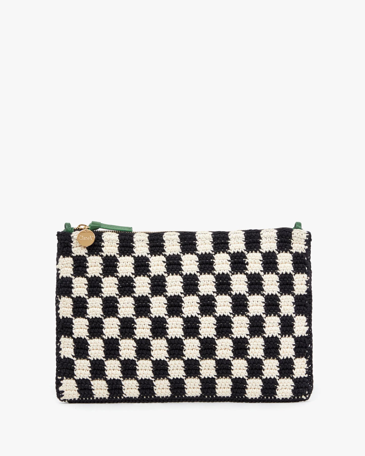 Flat Clutch w/ Tabs Black & Cream Crochet Mini Checker