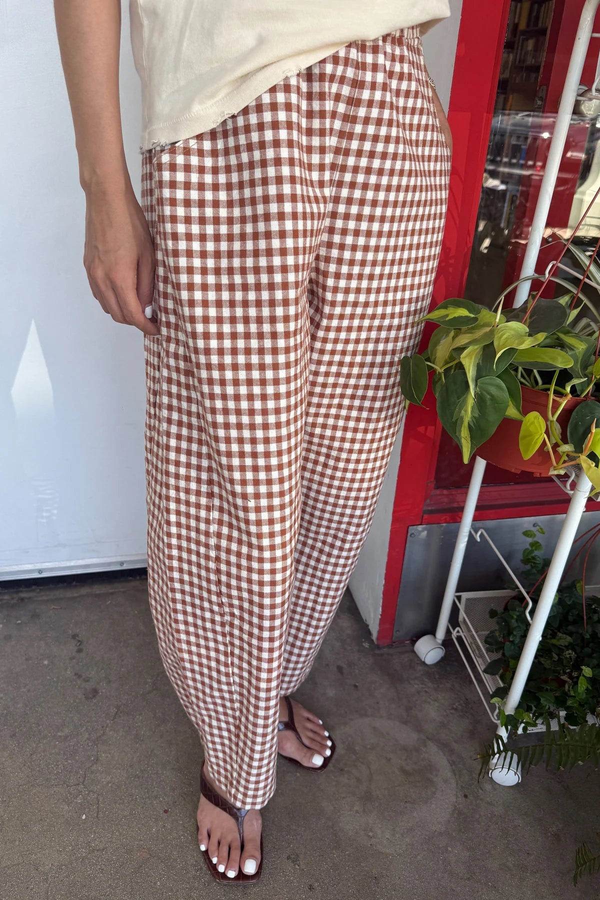 GINGHAM ARC PANTS - CINNAMON GINGHAM
