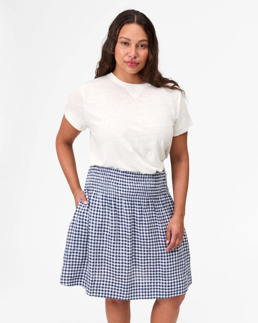 Zoe Court Skirt Navy/White Linen Gingham