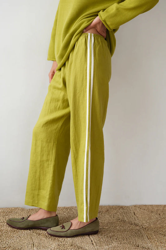 The Linen Stripe Crop Racer  Pant | Pistachio