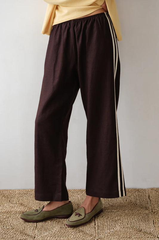 The Linen Stripe Crop Racer  Pant | Espresso