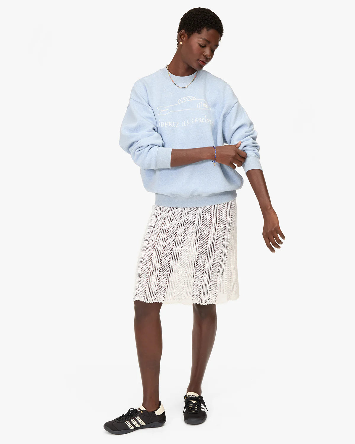 Oversized Sweatshirt | Heather Blue Embroidered Liberez Les Sardines