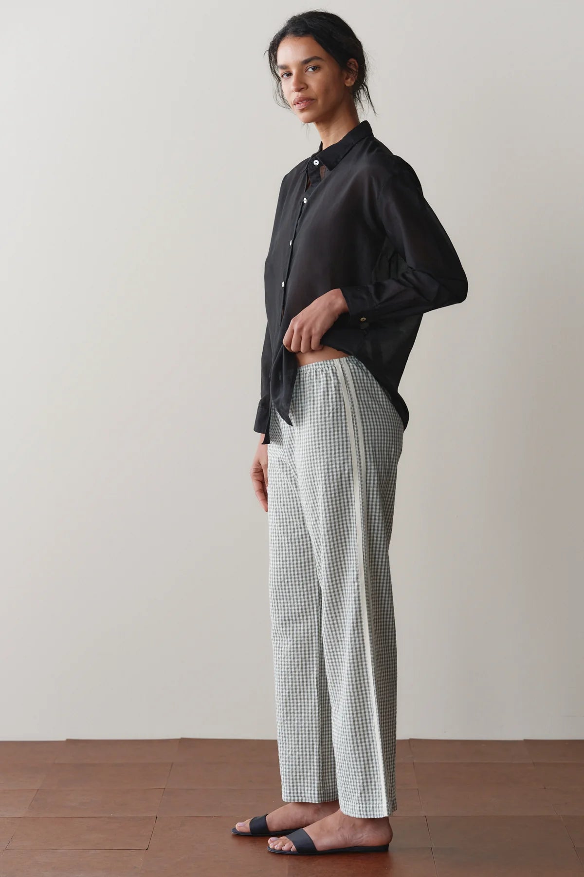 The Cotton Gingham Stripe Crop Pant | Dill