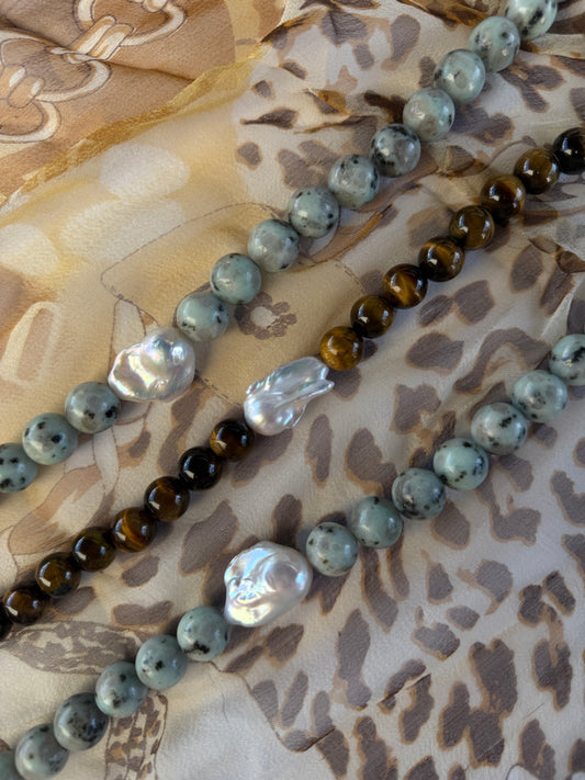 Kiwi Stone Baroque Pearl Necklace