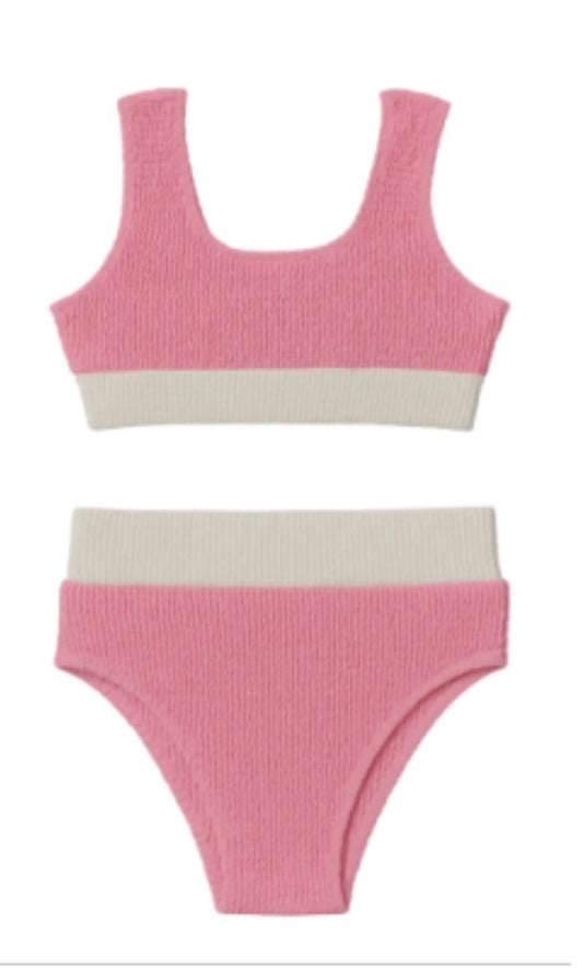 Crinkle Color Block Two Piece Swimsuit | Berries & Cream