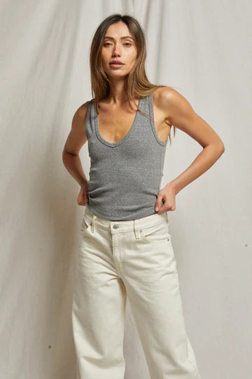 Maria rib v-neck tank | Dark Heather Grey