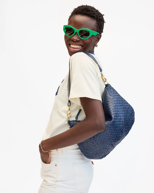 Moyen Messenger Bleu Marine Woven Checker