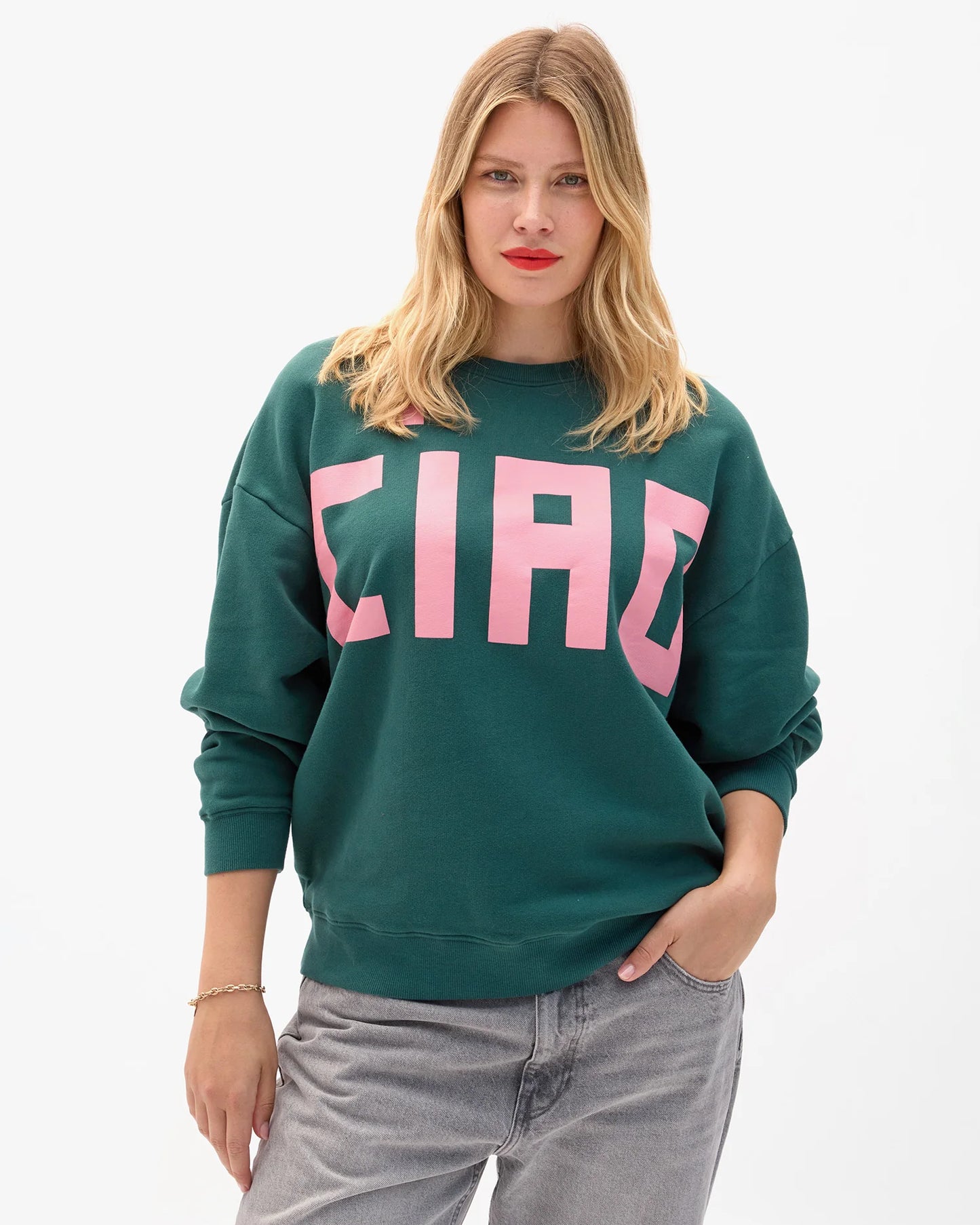 Oversized Sweatshirt Deep Pine w/ Petal Grand Block Ciao