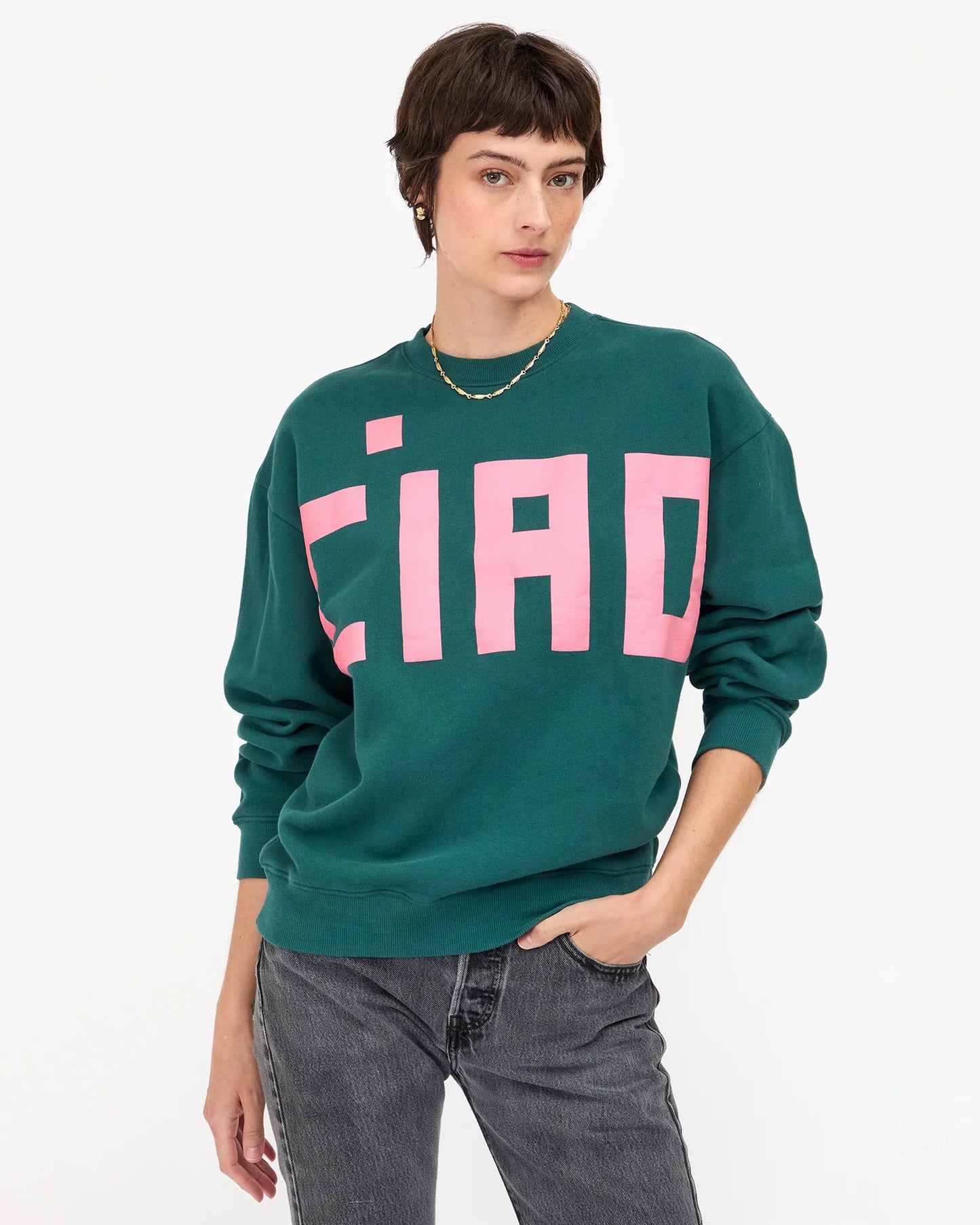 Oversized Sweatshirt Deep Pine w/ Petal Grand Block Ciao