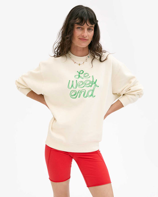 Oversized Sweatshirt Cream w/ Green Embroidered Le Weekend