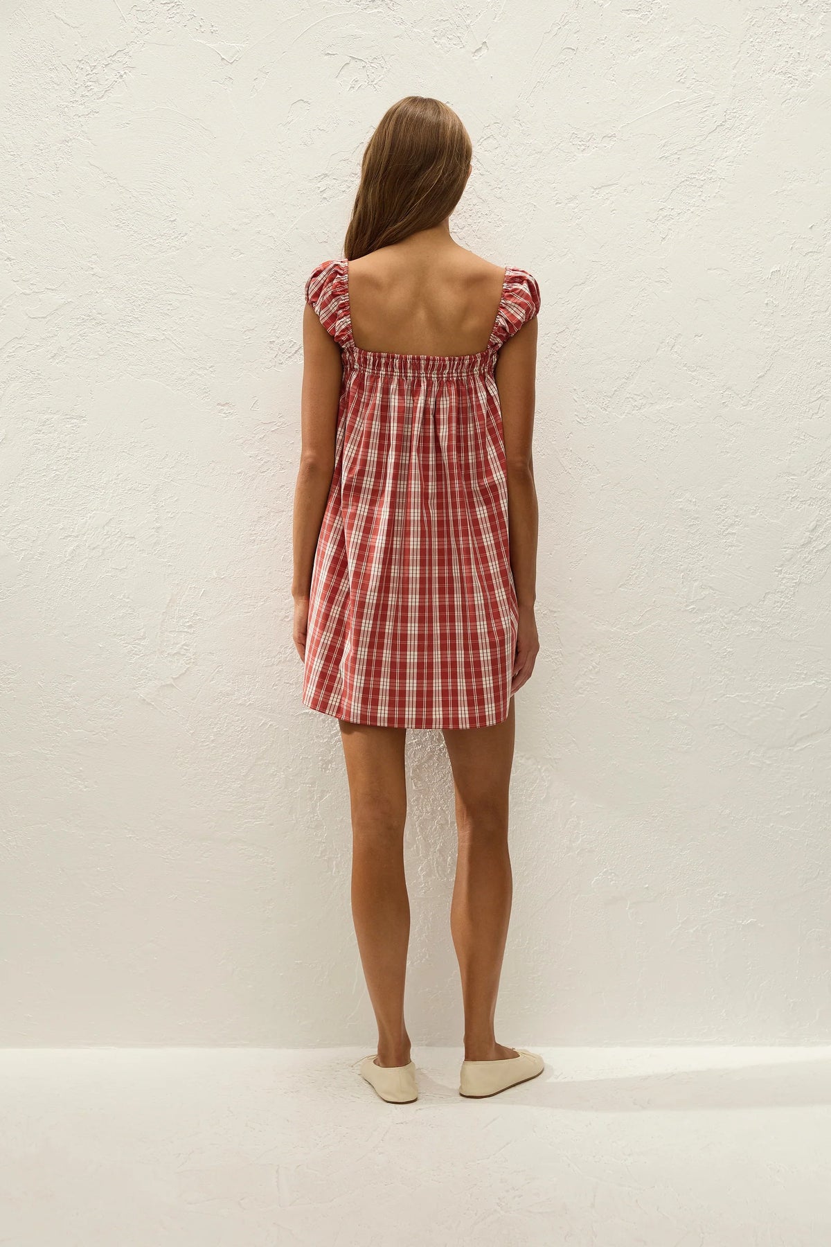 Faithfull the Brand Belinha Mini Dress in Ines Check Terra Rosso