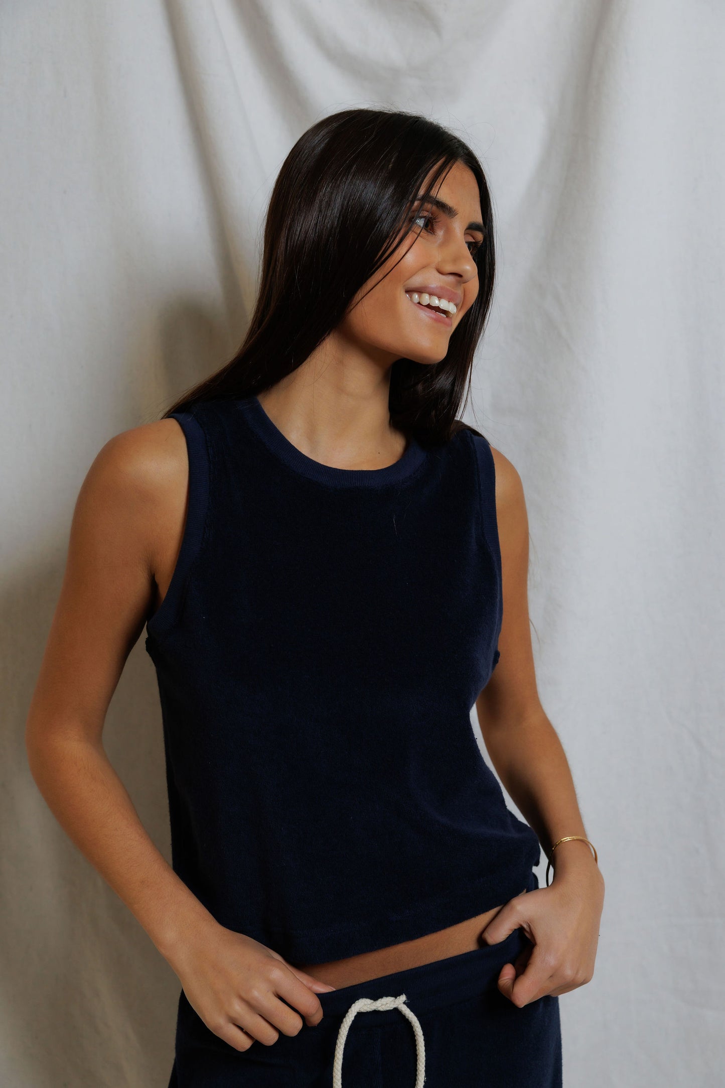 T376-Esther - loop terry high neck crop tank
