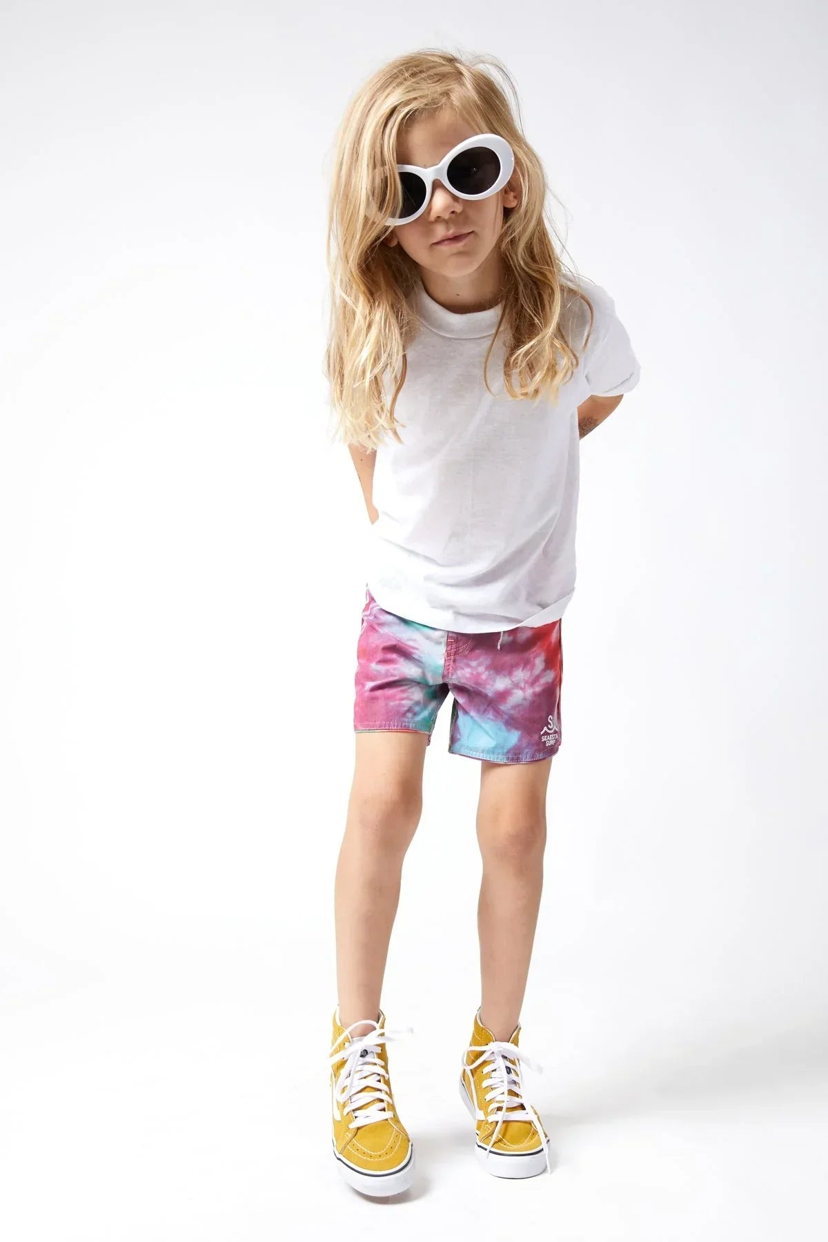 SeaestaSurfBoysBoardshorts – ScallopRetroFlare in Sea Ripple Tie Dye