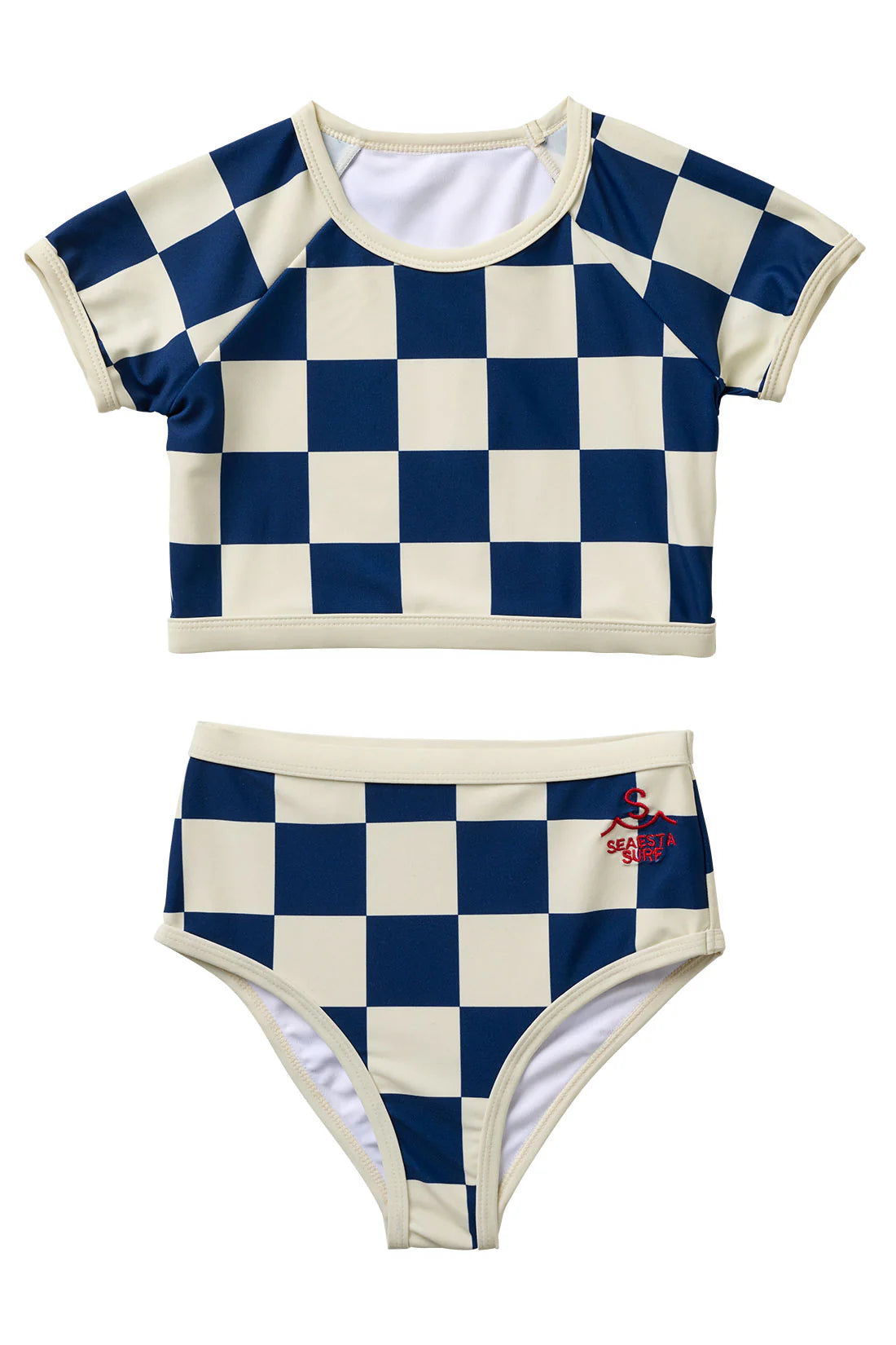 Nautical Checks Two Piece Rashguard Swimsuit | Navy