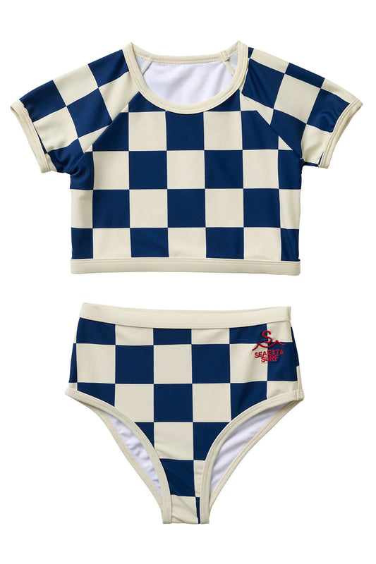 Nautical Checks Two Piece Rashguard Swimsuit | Navy