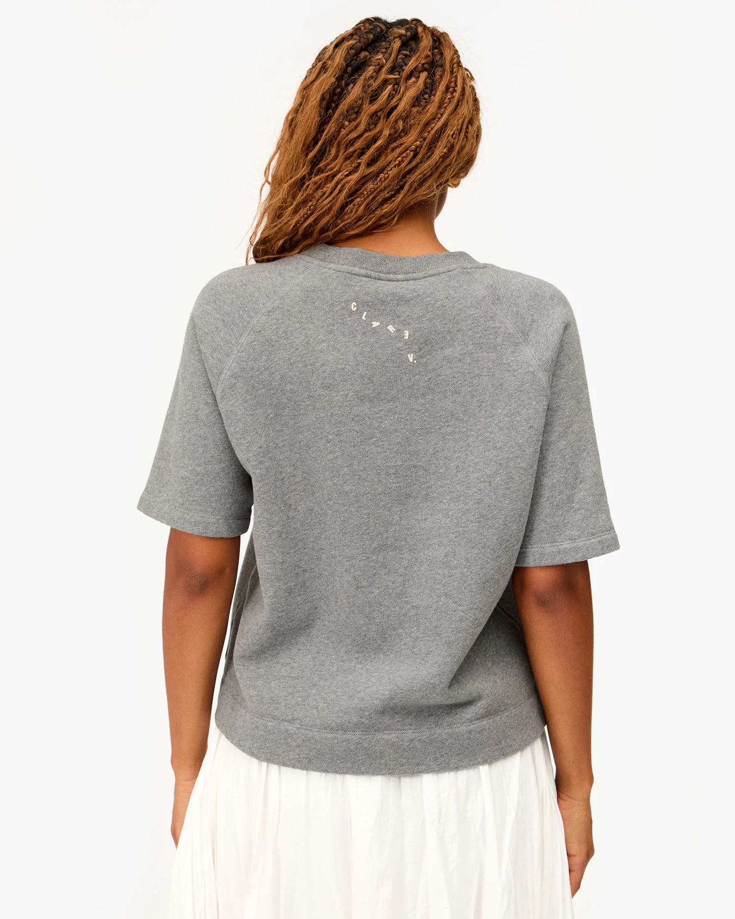 Short Sleeve Sweatshirt Grey Melange w/ Citron Embroidered Oui