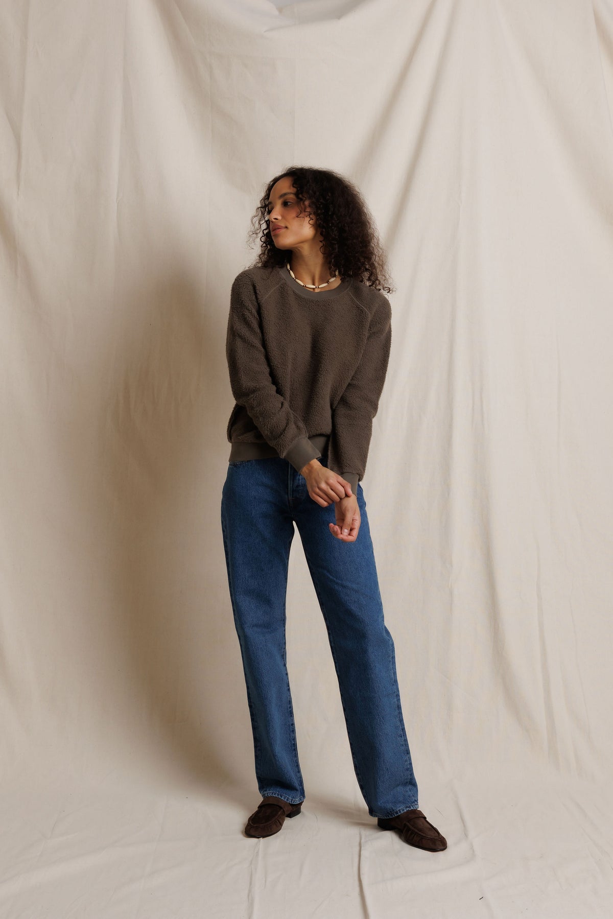 T94-ziggy - inside out fleece long sleeve shrunken crewneck sweatshirt - FA26