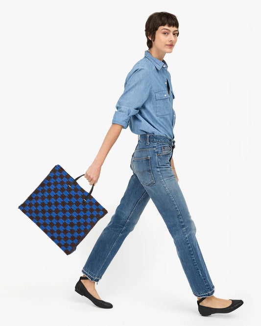 Summer Simple Tote Deep Blue/Chocolate Checker