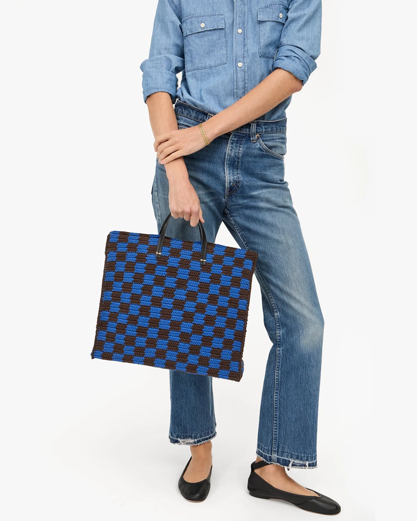 Summer Simple Tote Deep Blue/Chocolate Checker