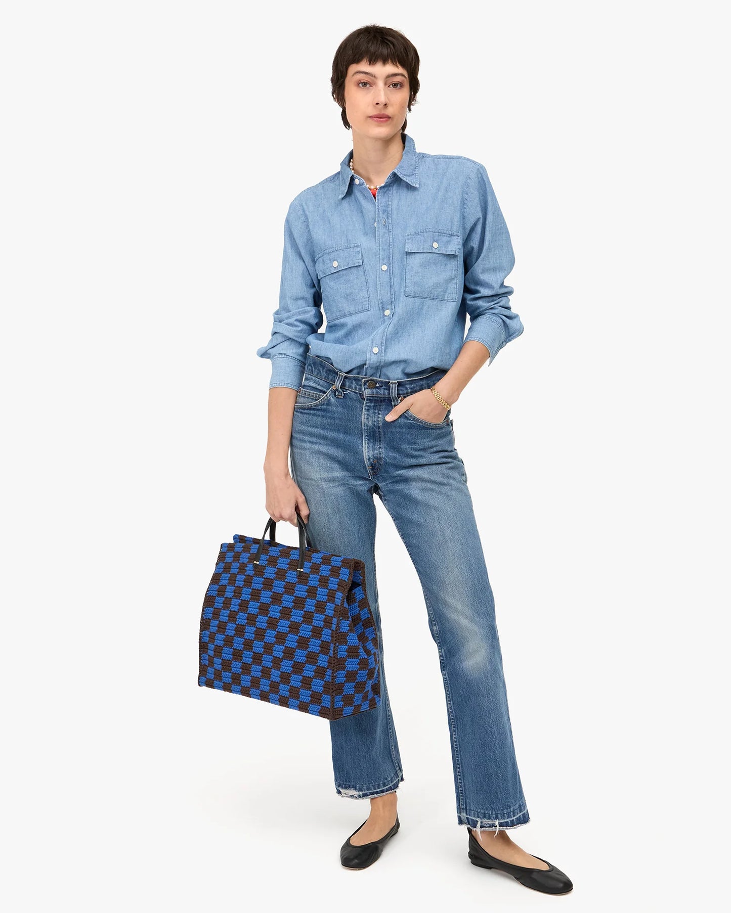 Summer Simple Tote Deep Blue/Chocolate Checker