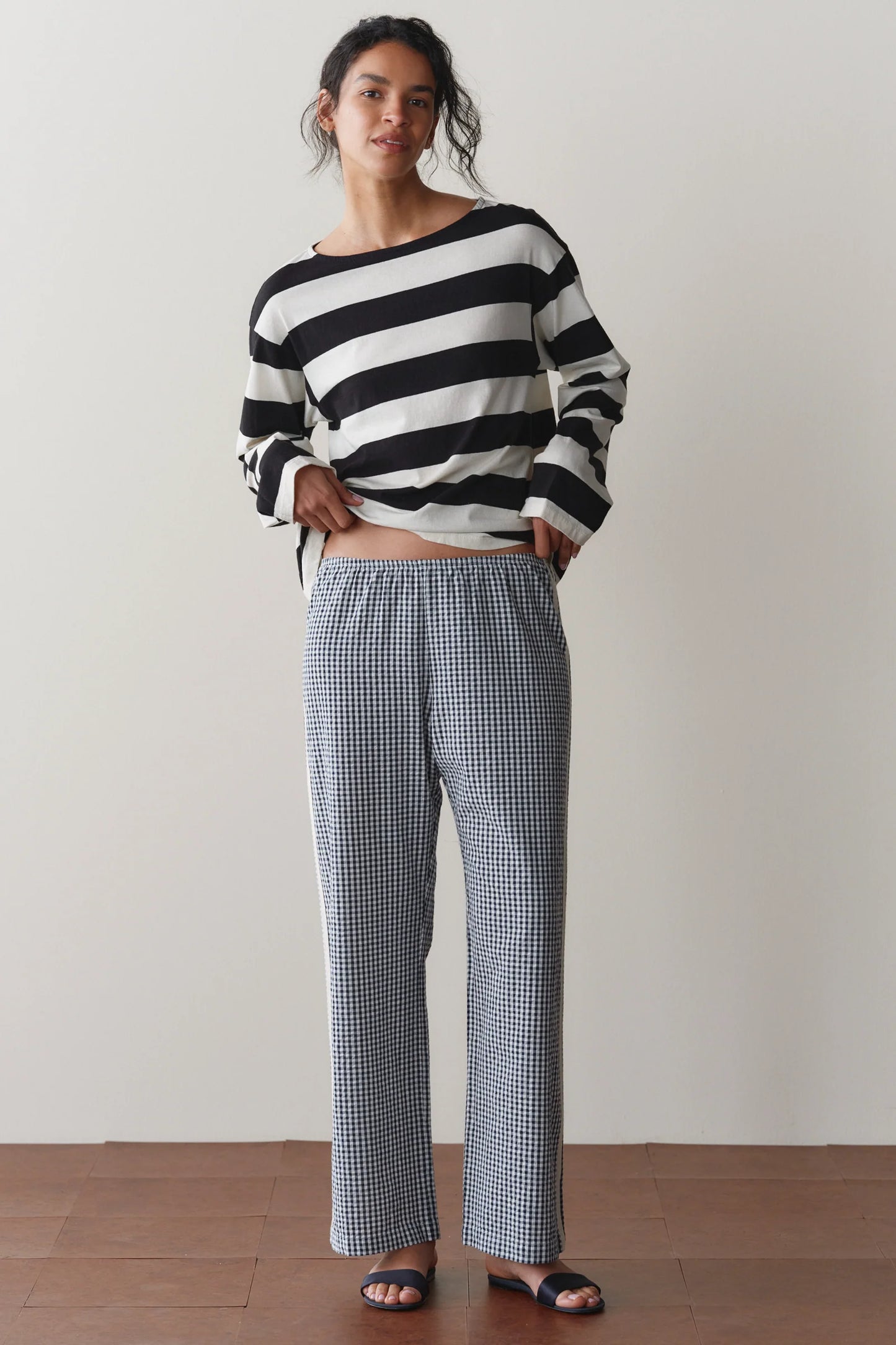DONNI. | The Cotton Gingham Stripe Crop Pant