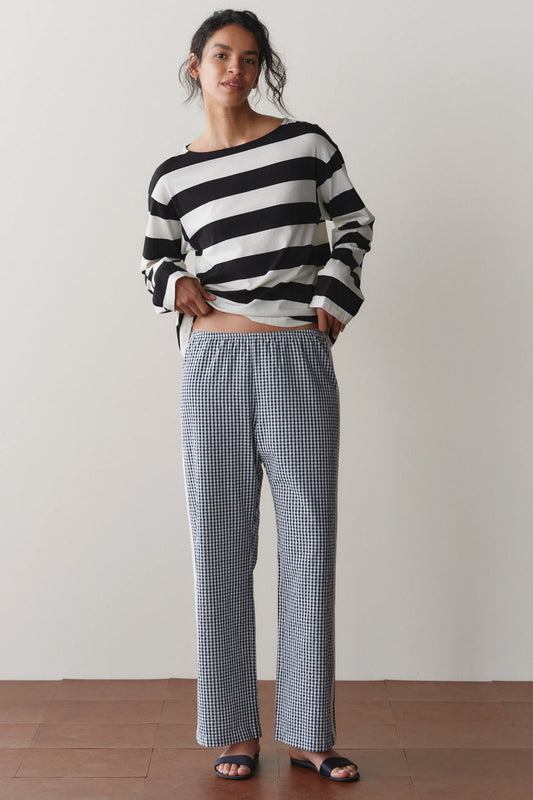DONNI. | The Cotton Gingham Stripe Crop Pant