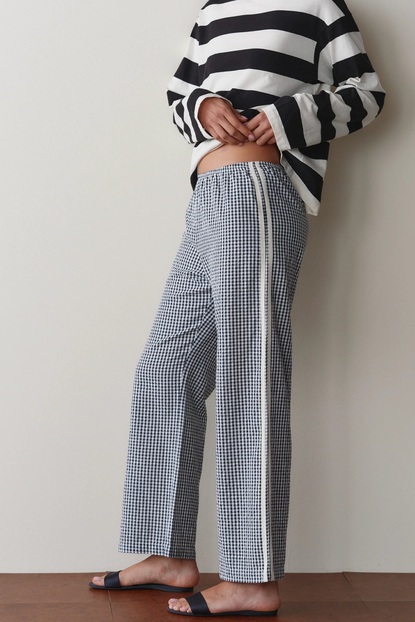 DONNI. | The Cotton Gingham Stripe Crop Pant