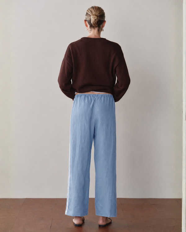 The Linen Crop Racer Stripe Pant | CornFlower