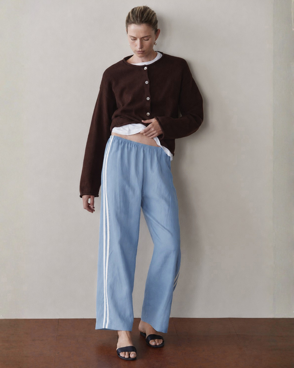 The Linen Crop Racer Stripe Pant | CornFlower