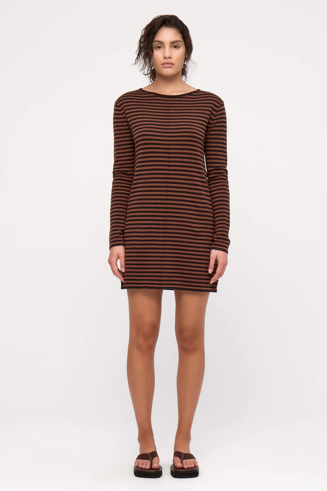Knit Mini Dress | Brown Stripe