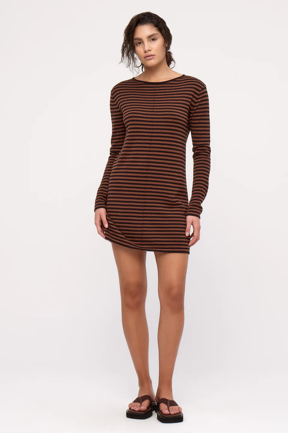 Knit Mini Dress | Brown Stripe