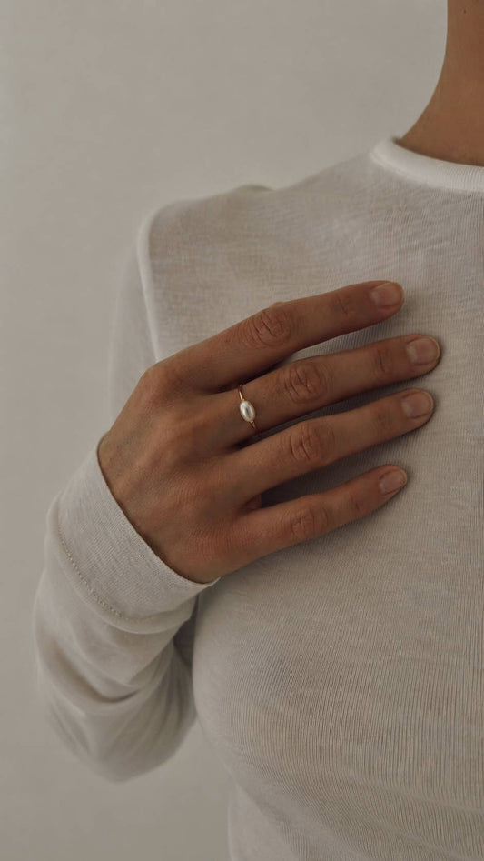 Boem Collection - Capri Pearl Ring | Gold Dainty Pearl Stacking Ring
