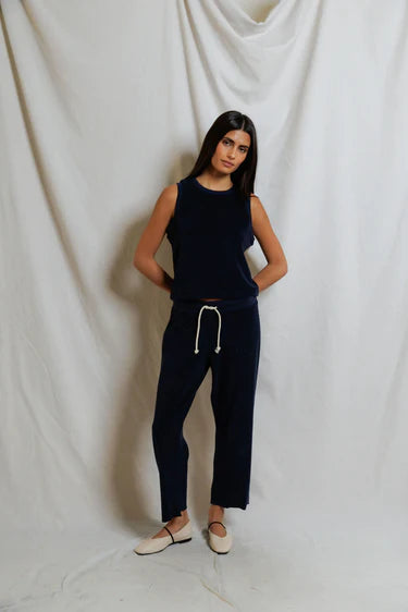 Esther - loop terry high neck crop tank Navy