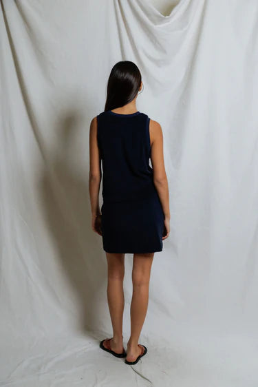 Esther - loop terry high neck crop tank Navy