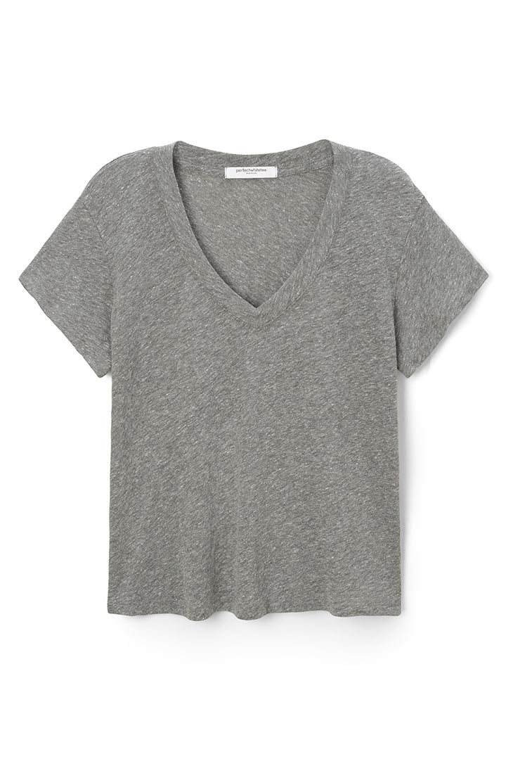Hendrix cotton boxy v neck tee| Heather Grey