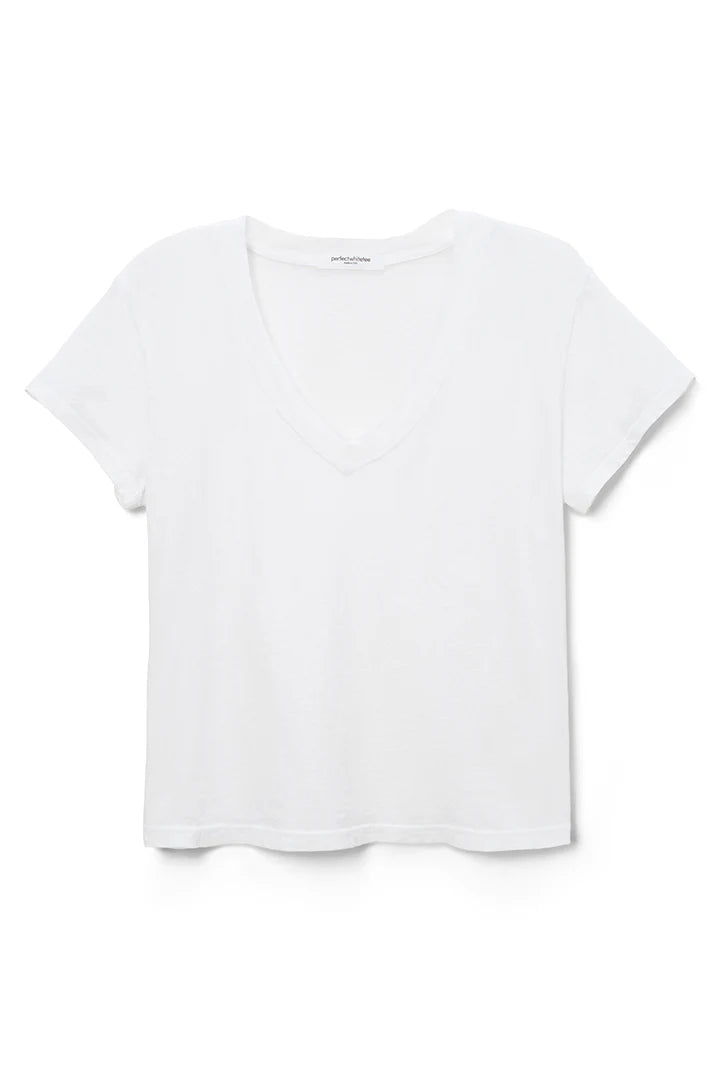 Hendrix cotton boxy v neck tee| White