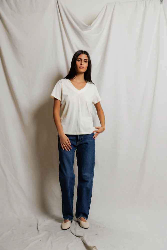Hendrix cotton boxy crewneck tee | Bright Ivory